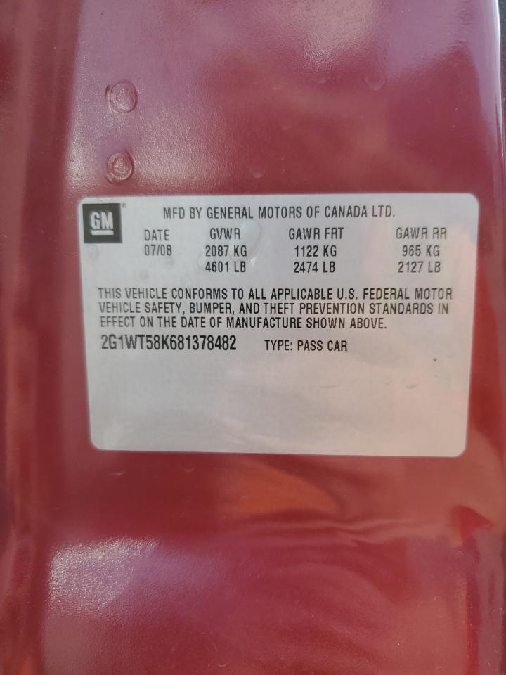 2008 Chevrolet Impala Lt VIN: 2G1WT58K681378482 Lot: 66427894