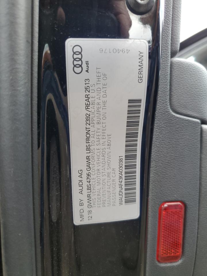 WAUDNAF43KA030381 2019 Audi A4 Premium