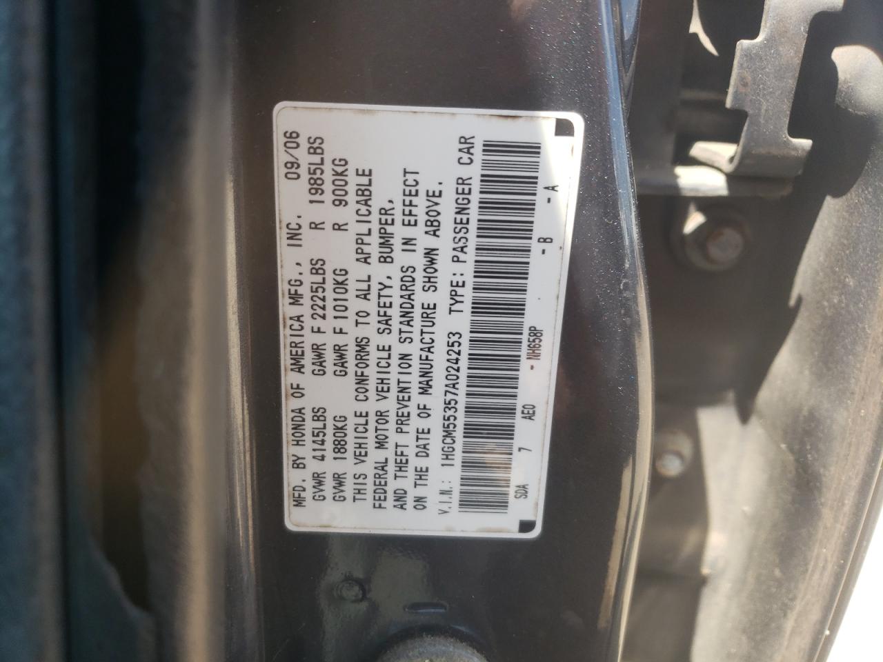 1HGCM55357A024253 2007 Honda Accord Se