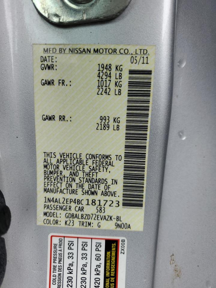 2011 Nissan Altima S VIN: 1N4AL2EP4BC181723 Lot: 66222834