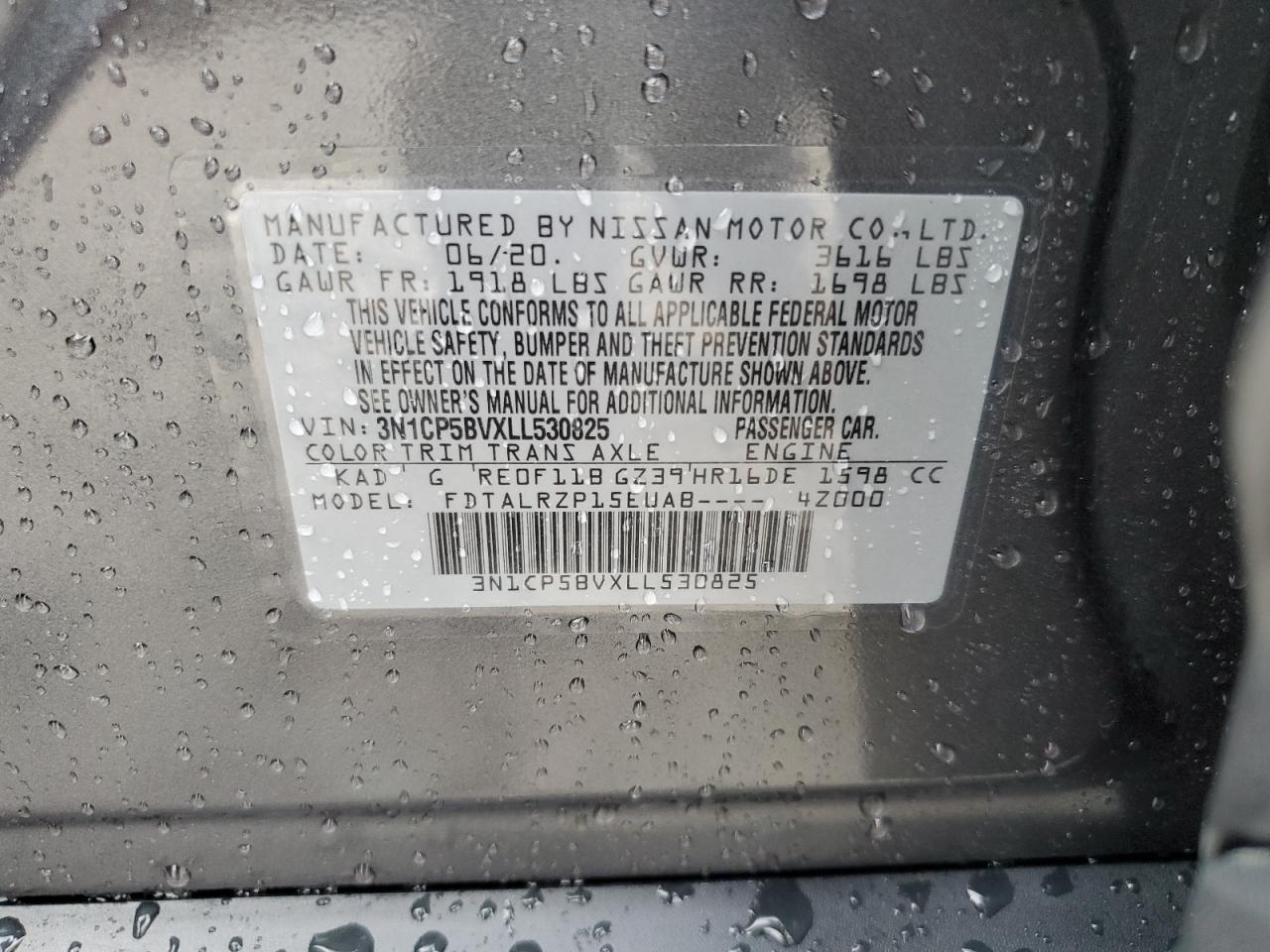 2020 Nissan Kicks S VIN: 3N1CP5BVXLL530825 Lot: 65661774