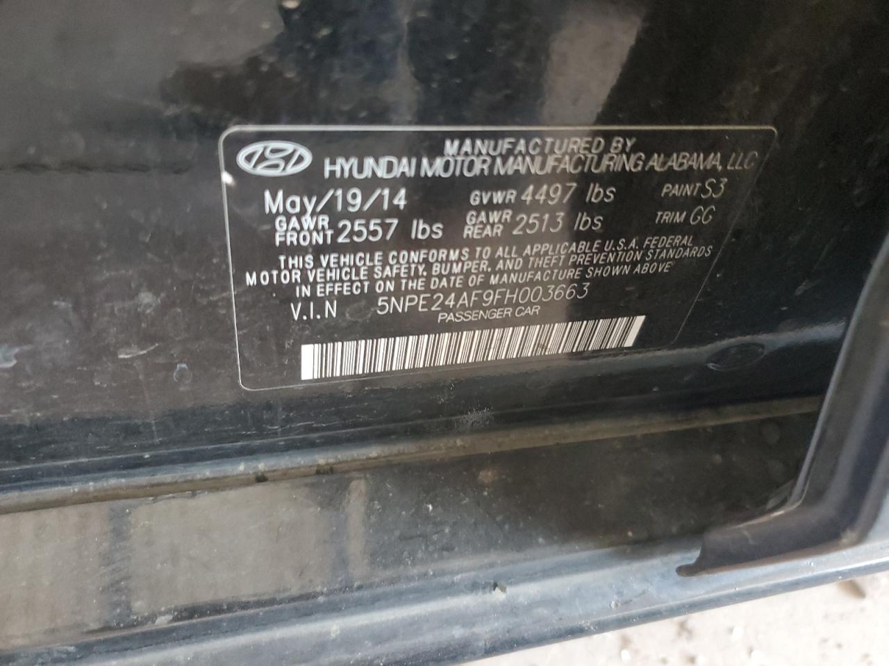 2015 Hyundai Sonata Se VIN: 5NPE24AF9FH003663 Lot: 66354564