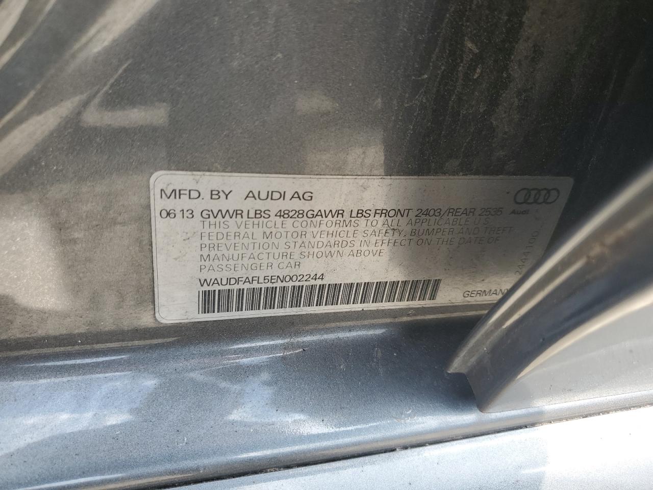 2014 Audi A4 Premium VIN: WAUDFAFL5EN002244 Lot: 65988734