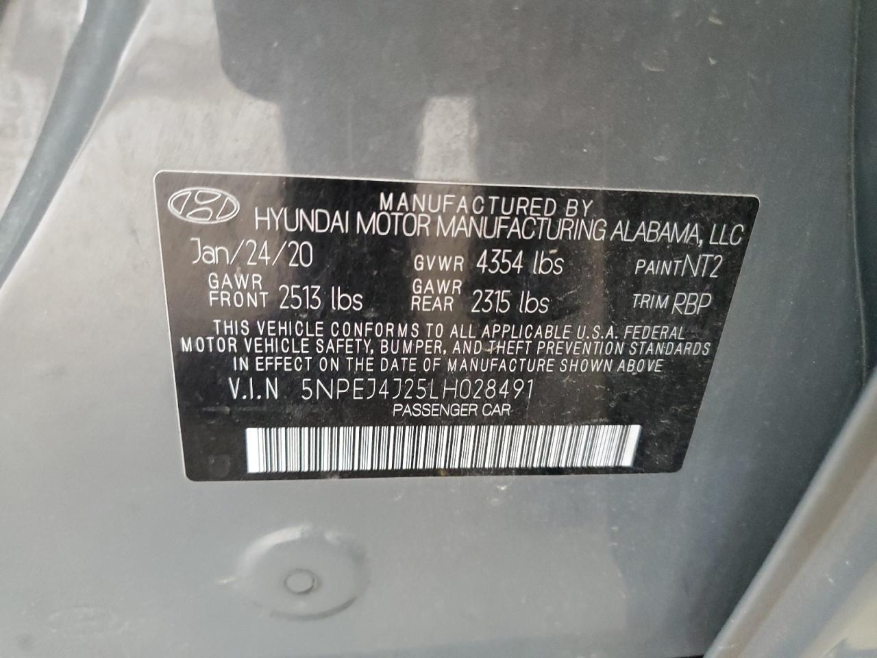 5NPEJ4J25LH028491 2020 Hyundai Sonata Sel Plus