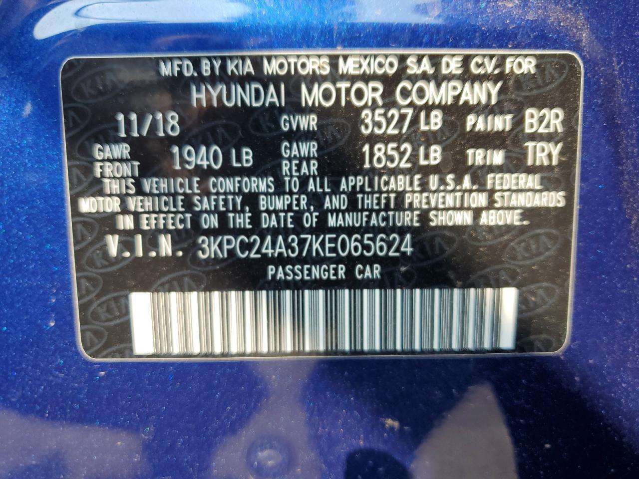 VIN 3KPC24A37KE065624 2019 HYUNDAI ACCENT no.13