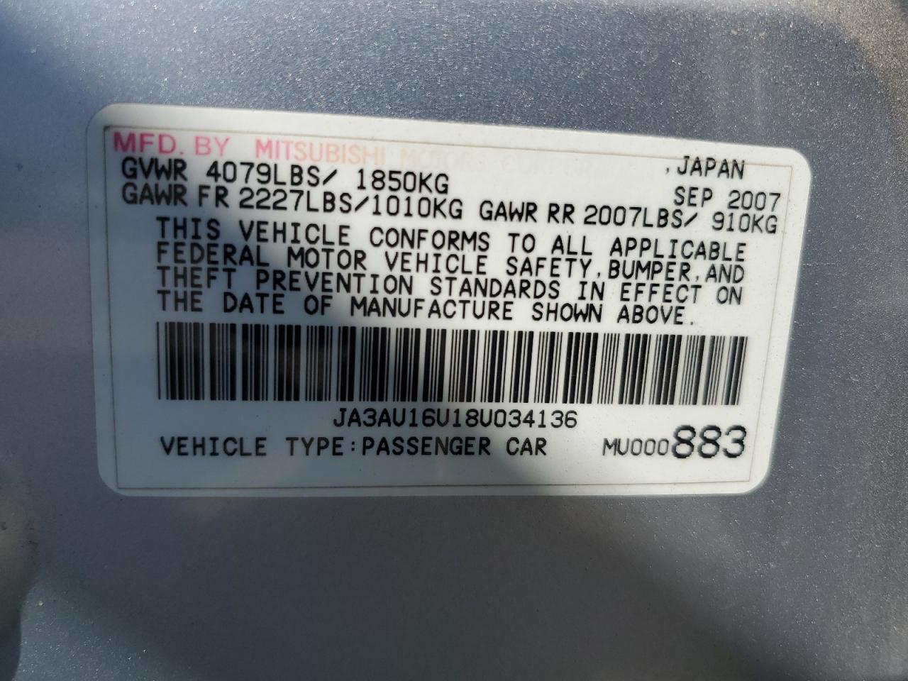 2008 Mitsubishi Lancer De VIN: JA3AU16U18U034136 Lot: 69643774