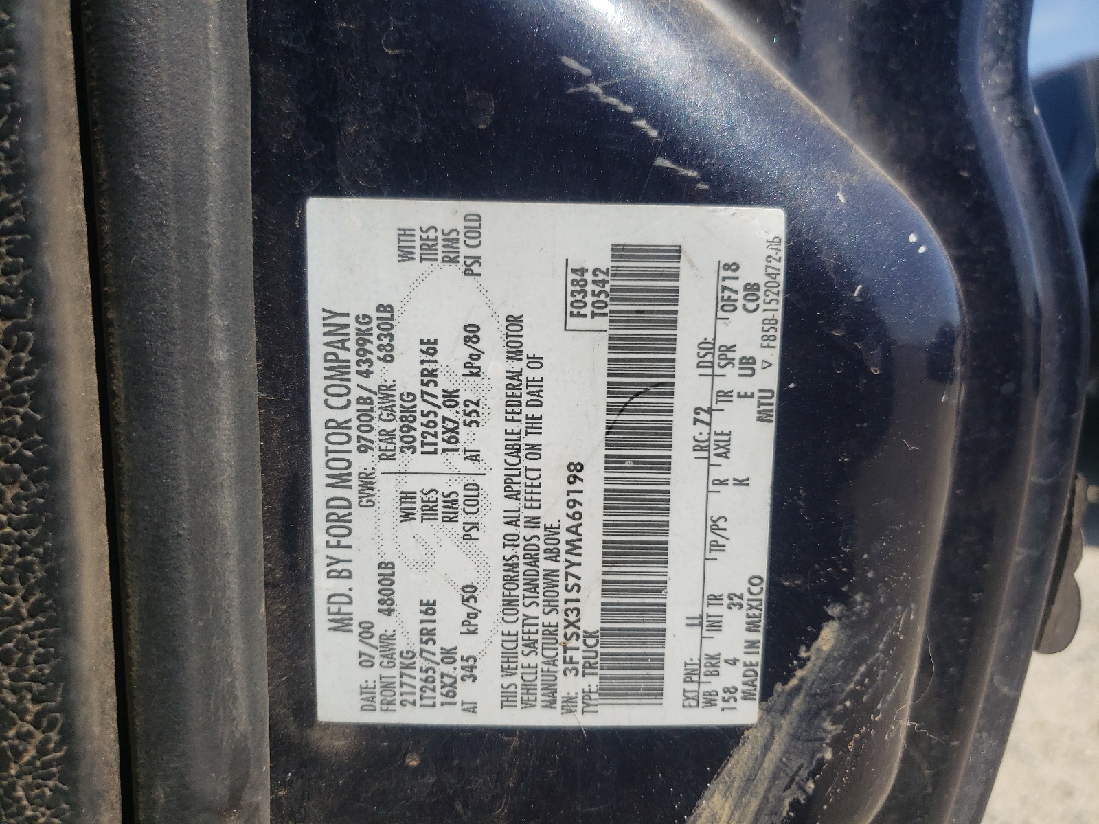 3FTSX31S7YMA69198 2000 Ford F350 Srw Super Duty