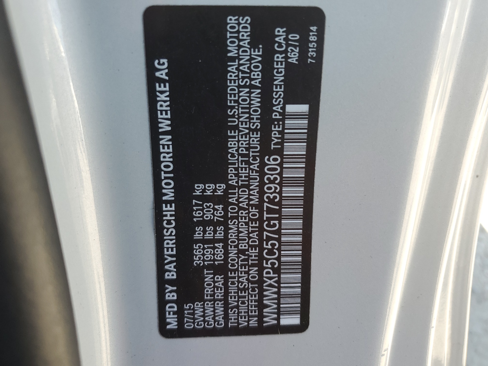 WMWXP5C57GT739306 2016 Mini Cooper