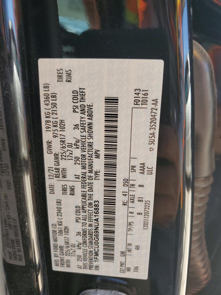 2022 Ford Escape Se VIN: 1FMCU0G69NUA16883 Lot: 66920904