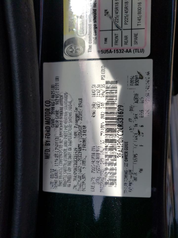 2012 Ford Fusion Sport VIN: 3FAHP0KC2CR331629 Lot: 65635534