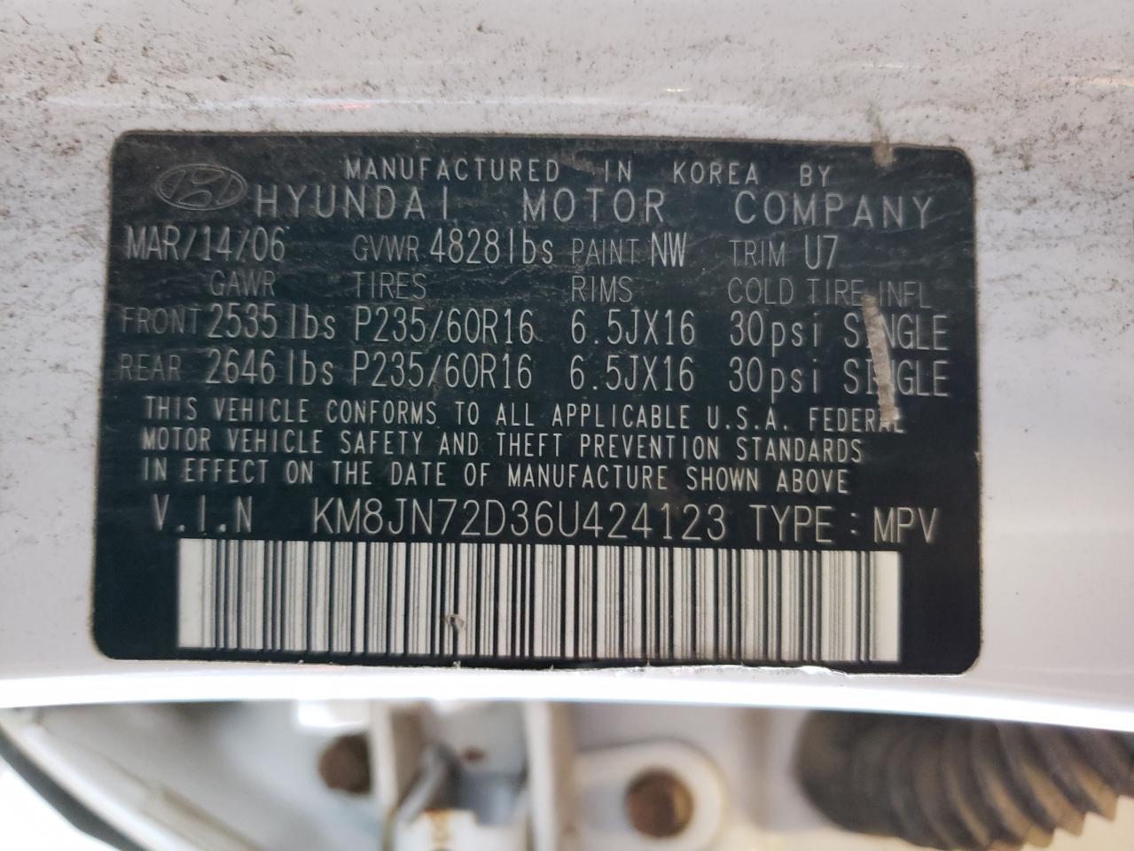 KM8JN72D36U424123 2006 Hyundai Tucson Gls