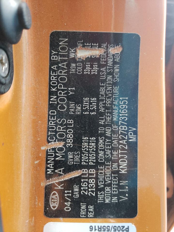 2011 Kia Soul + VIN: KNDJT2A27B7316951 Lot: 65574144