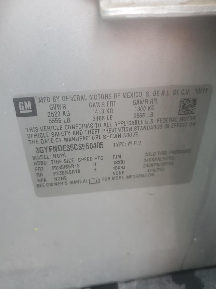 2012 Cadillac Srx Luxury Collection VIN: 3GYFNDE35CS550405 Lot: 67770094