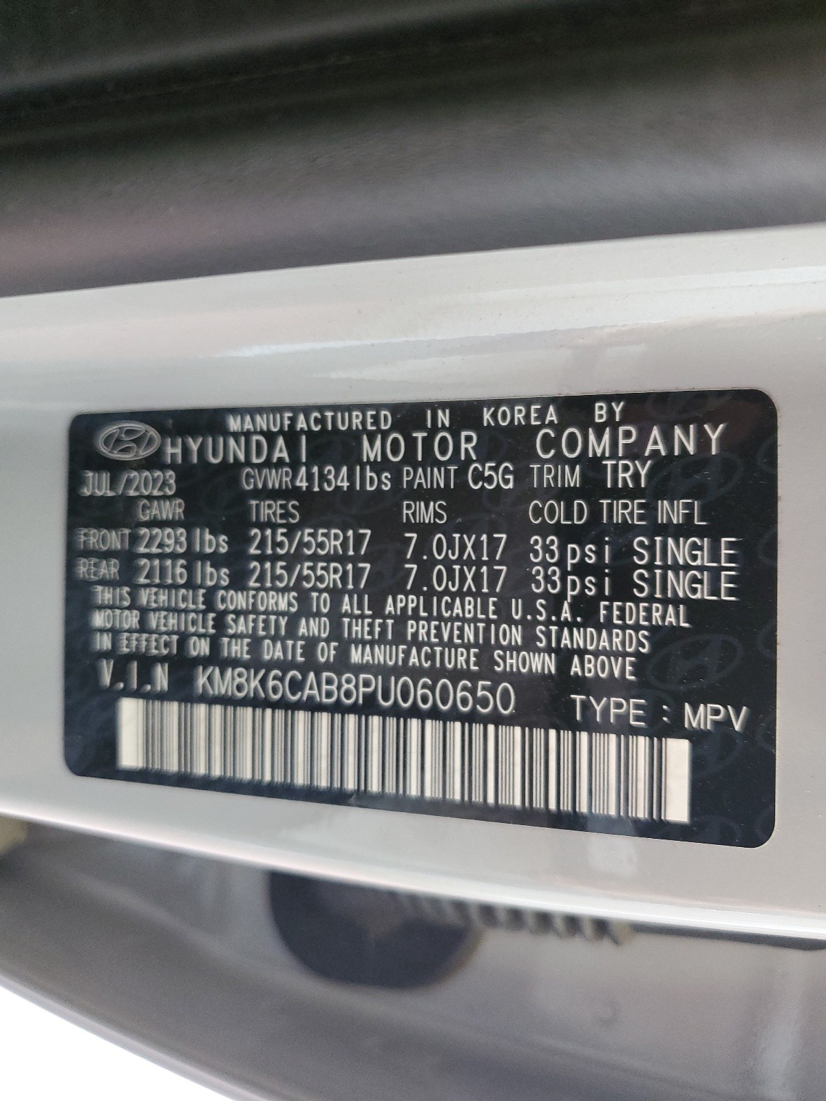 KM8K6CAB8PU060650 2023 Hyundai Kona Sel