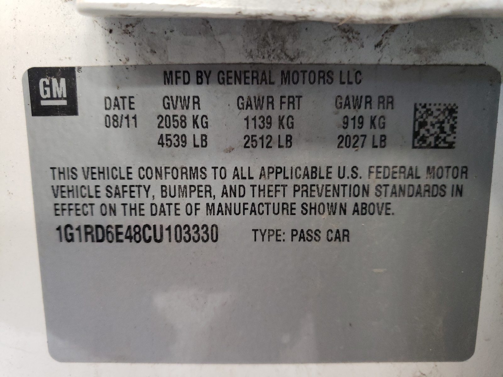 1G1RD6E48CU103330 2012 Chevrolet Volt