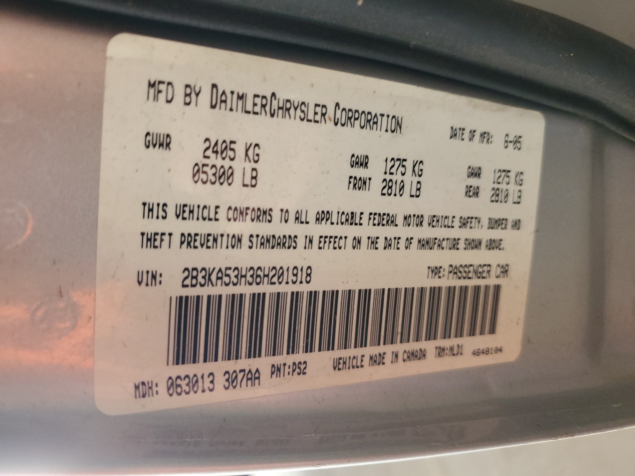 2B3KA53H36H201918 2006 Dodge Charger R/T