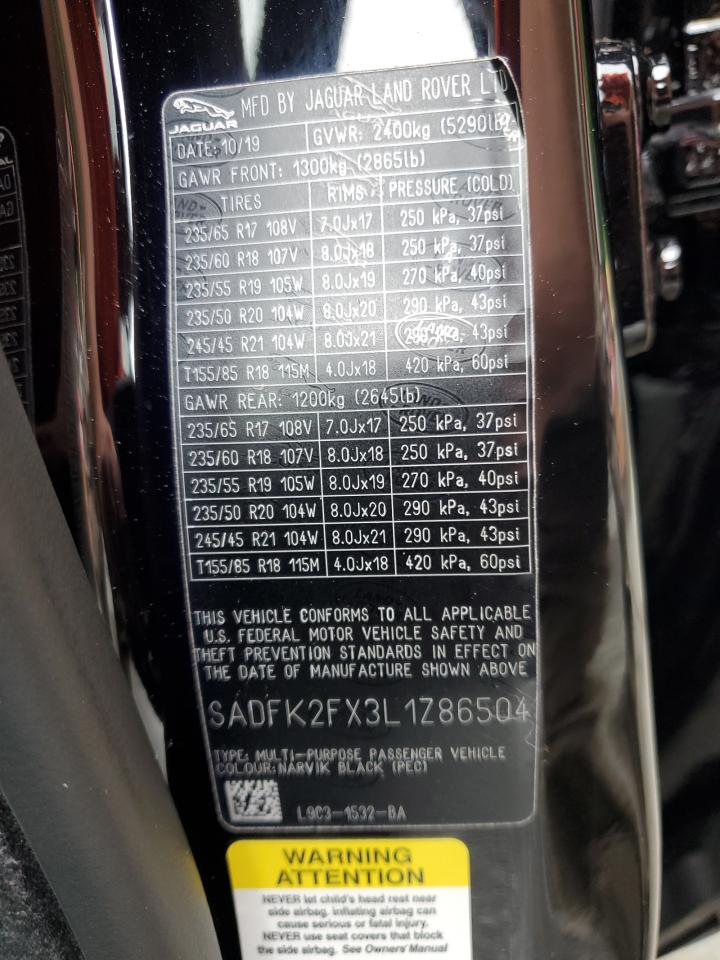 2020 Jaguar E-Pace VIN: SADFK2FX3L1Z86504 Lot: 65981174