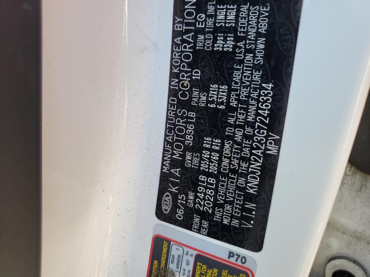 2016 Kia Soul VIN: KNDJN2A23G7246334 Lot: 65082244