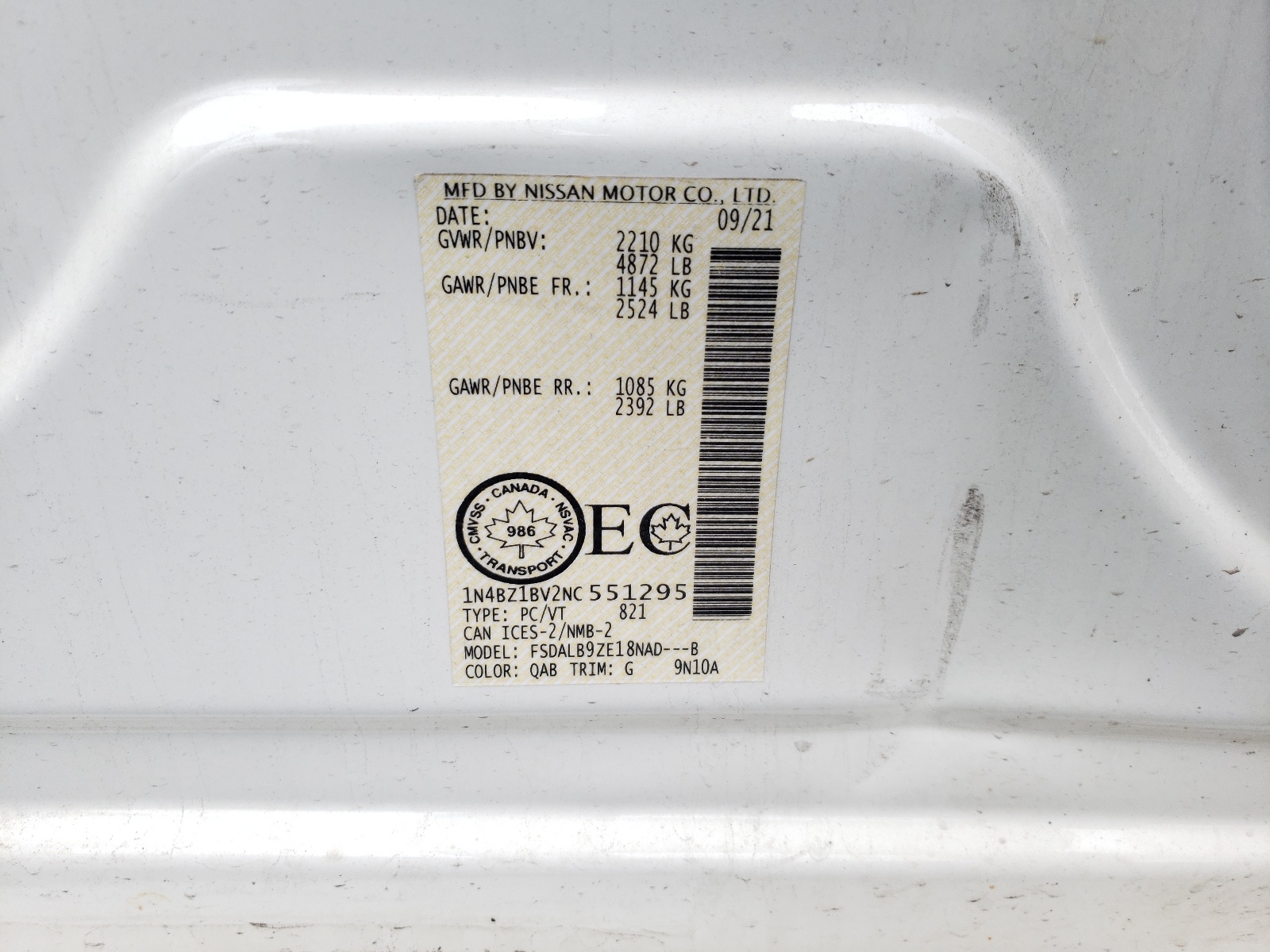 1N4BZ1BV2NC551295 2022 Nissan Leaf S Plus