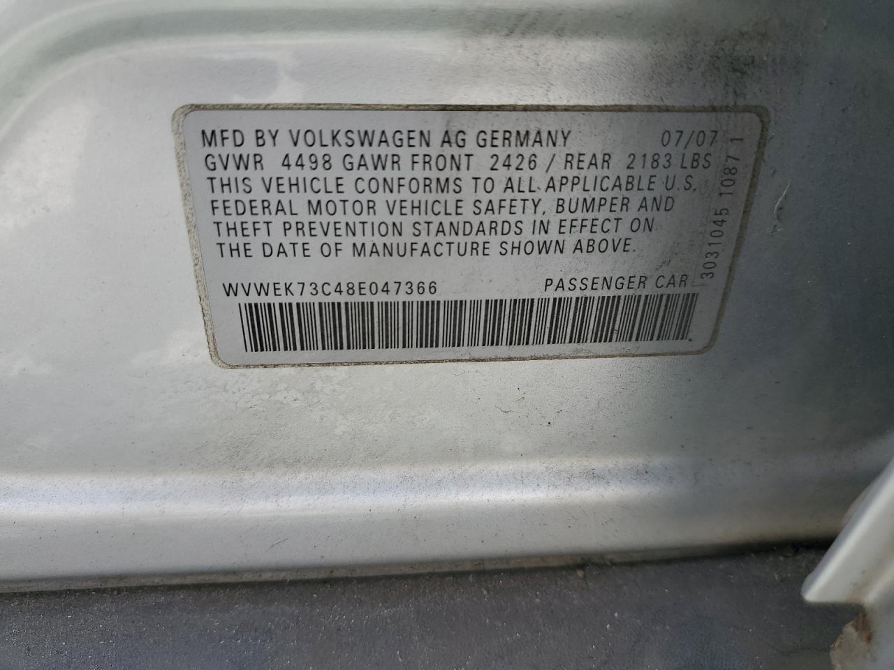 WVWEK73C48E047366 2008 Volkswagen Passat Lux