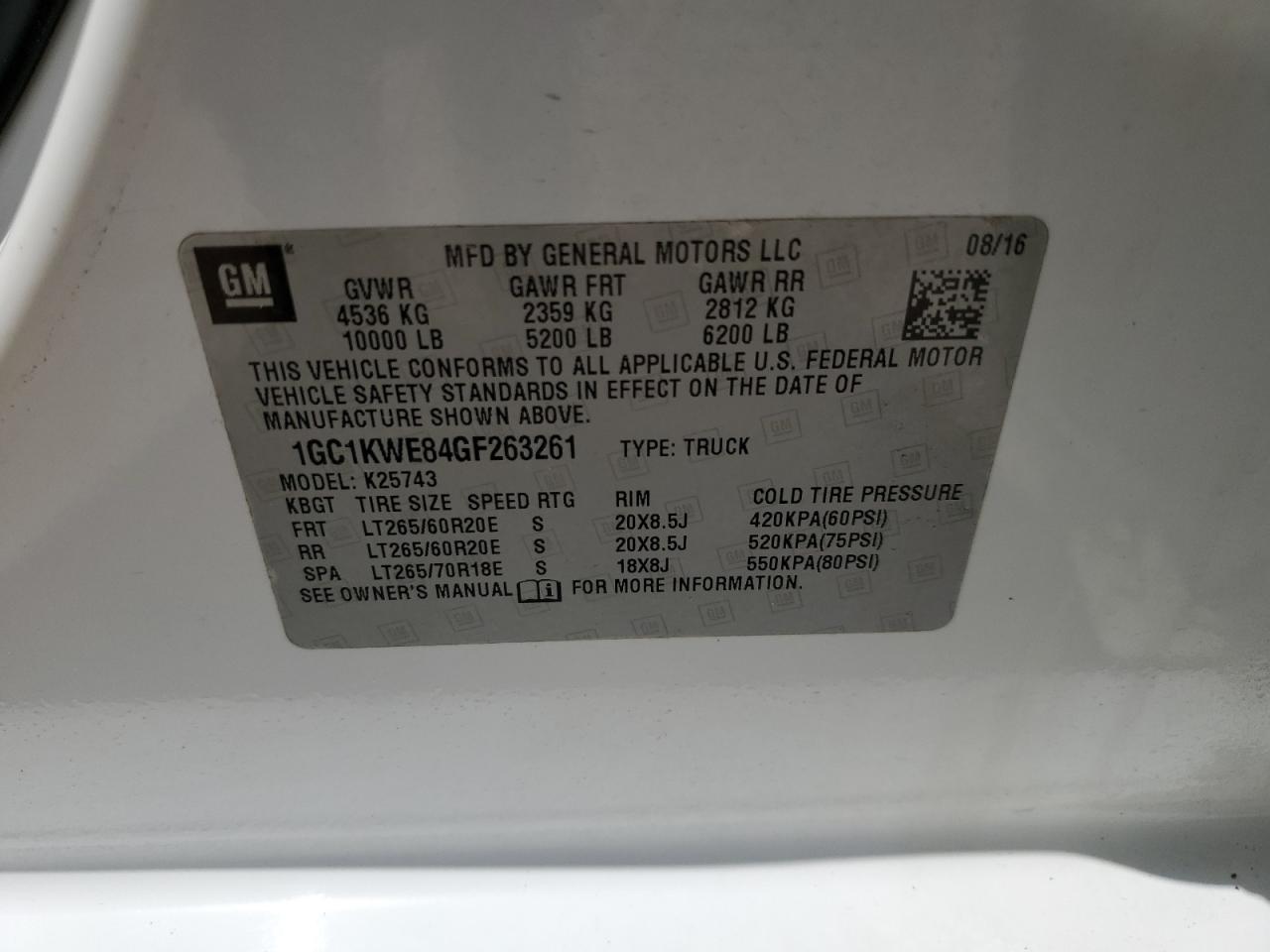 2016 Chevrolet Silverado K2500 Heavy Duty Ltz VIN: 1GC1KWE84GF263261 Lot: 66139944