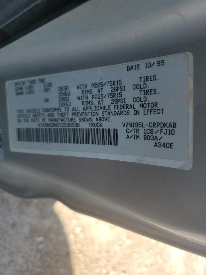 2000 Toyota Tacoma Xtracab Prerunner VIN: 4TASN92N6YZ598900 Lot: 65623434