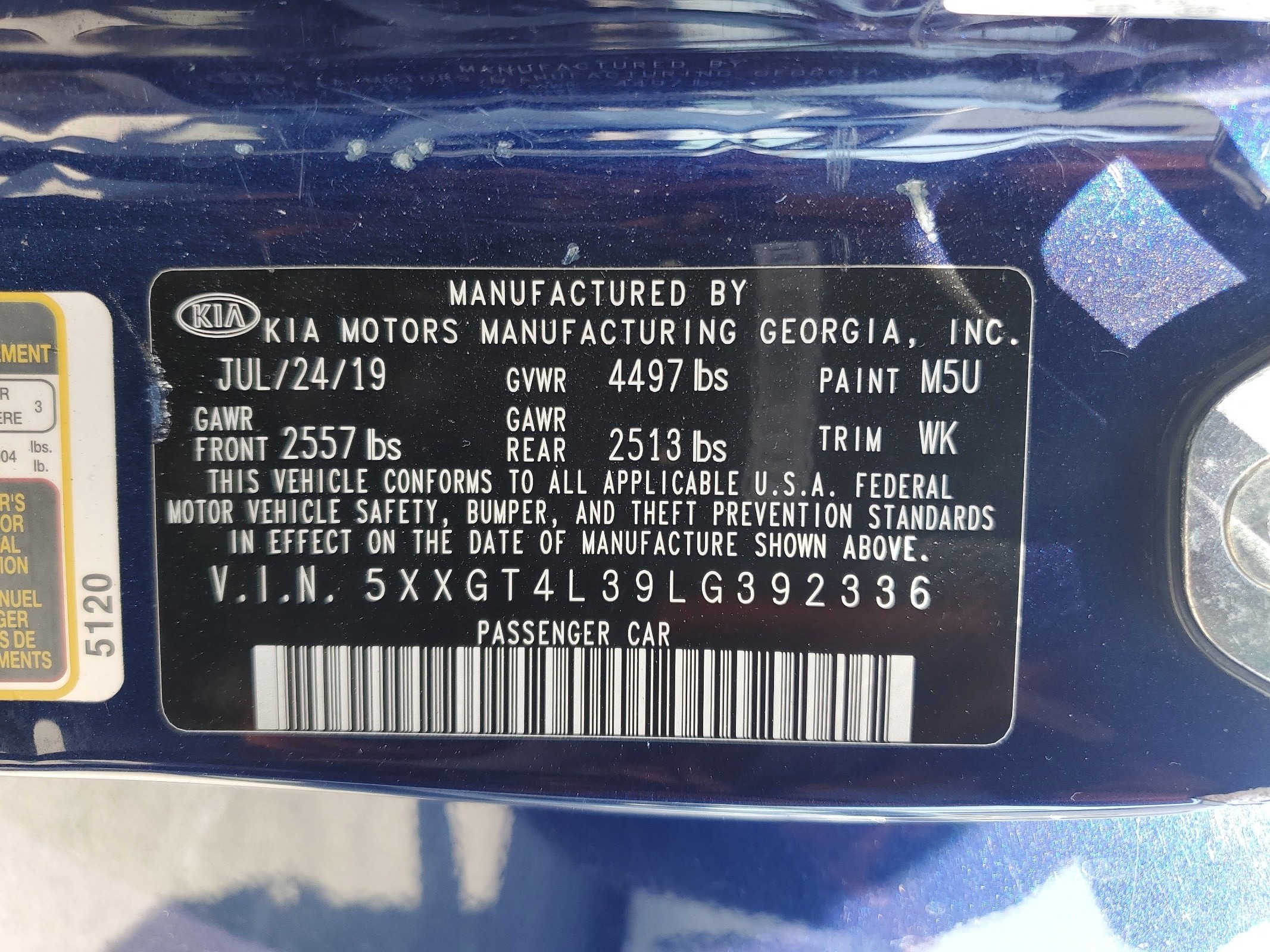 5XXGT4L39LG392336 2020 Kia Optima Lx