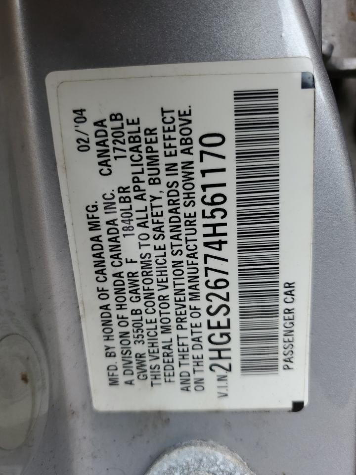 2004 Honda Civic Ex VIN: 2HGES26774H561170 Lot: 67071824