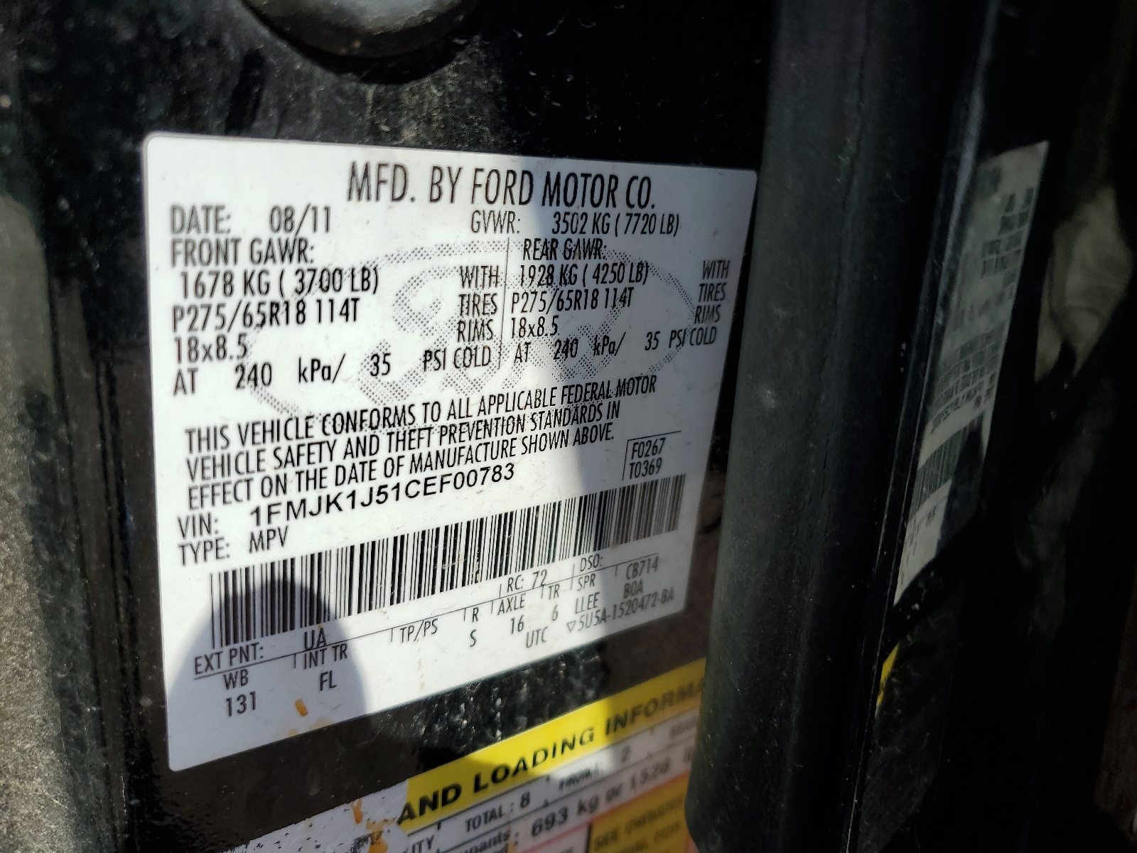 1FMJK1J51CEF00783 2012 Ford Expedition El Xlt