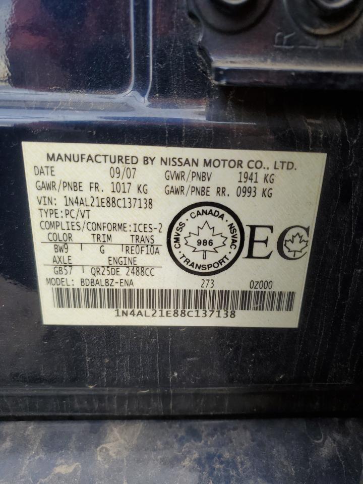 2008 Nissan Altima 2.5 VIN: 1N4AL21E88C137138 Lot: 69050134