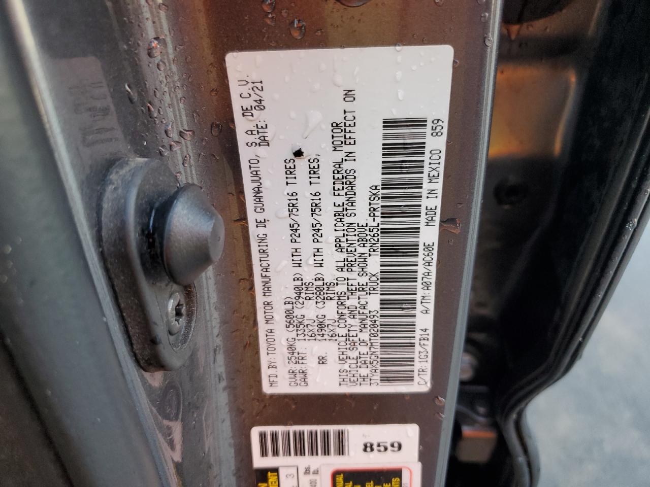 3TYAX5GN7MT020493 2021 Toyota Tacoma Double Cab