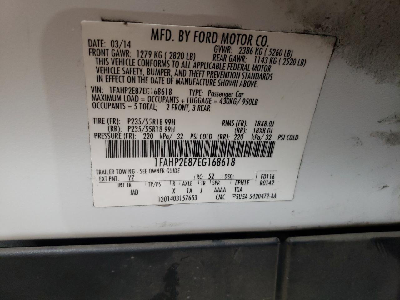 1FAHP2E87EG168618 2014 Ford Taurus Sel