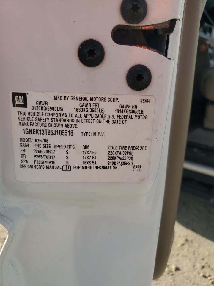 2005 Chevrolet Tahoe K1500 VIN: 1GNEK13T85J105518 Lot: 66964134