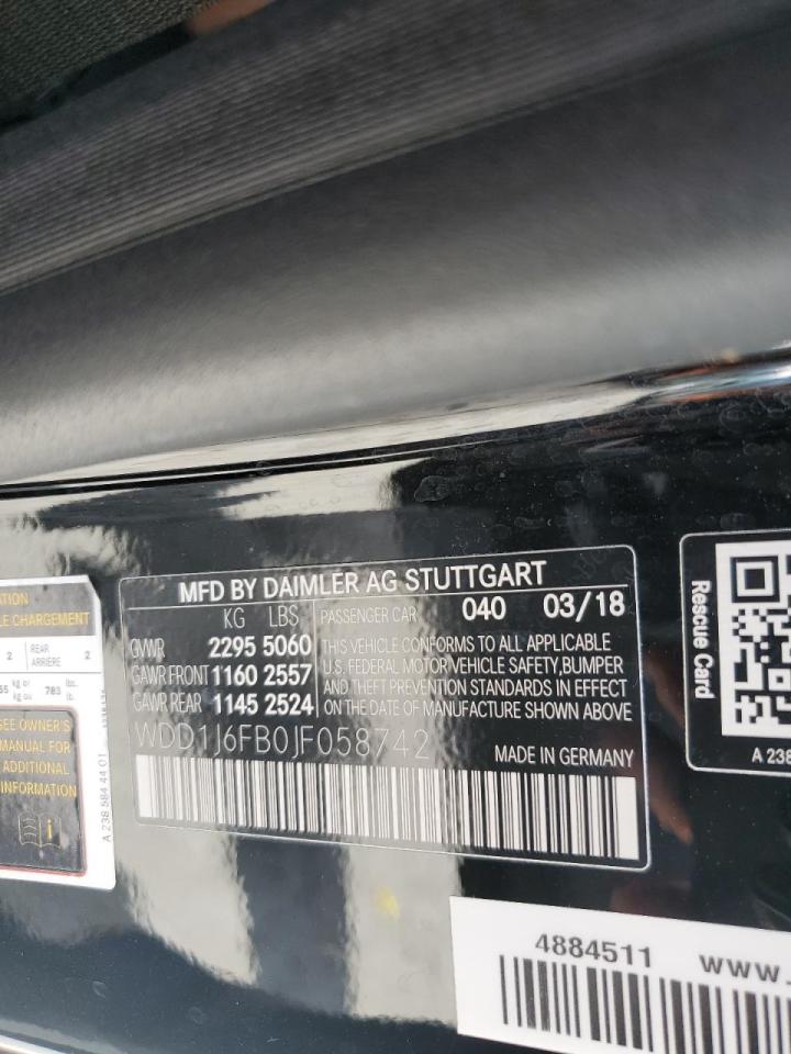 2018 Mercedes-Benz E 400 VIN: WDD1J6FB0JF058742 Lot: 69465244