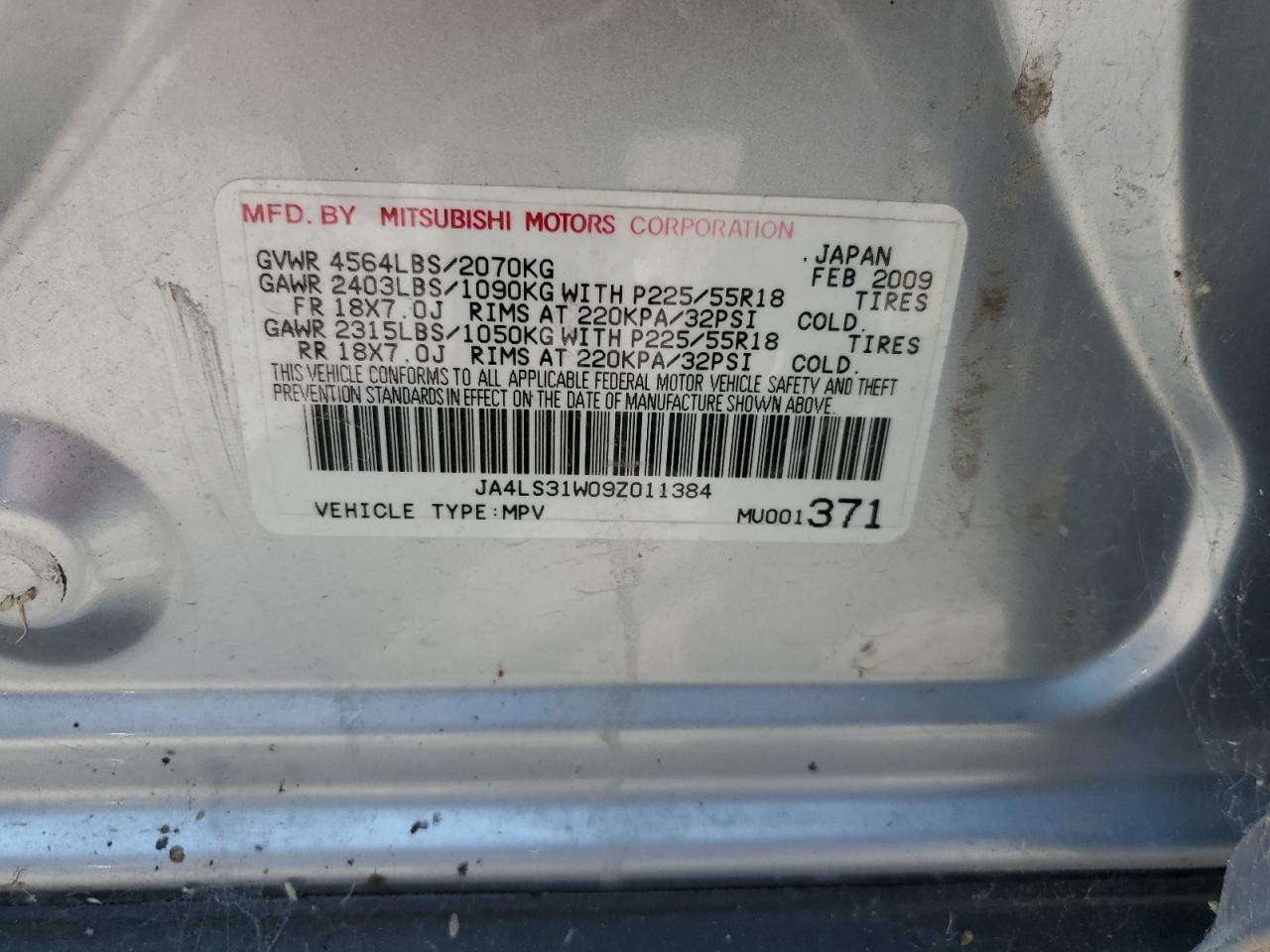 JA4LS31W09Z011384 2009 Mitsubishi Outlander Se