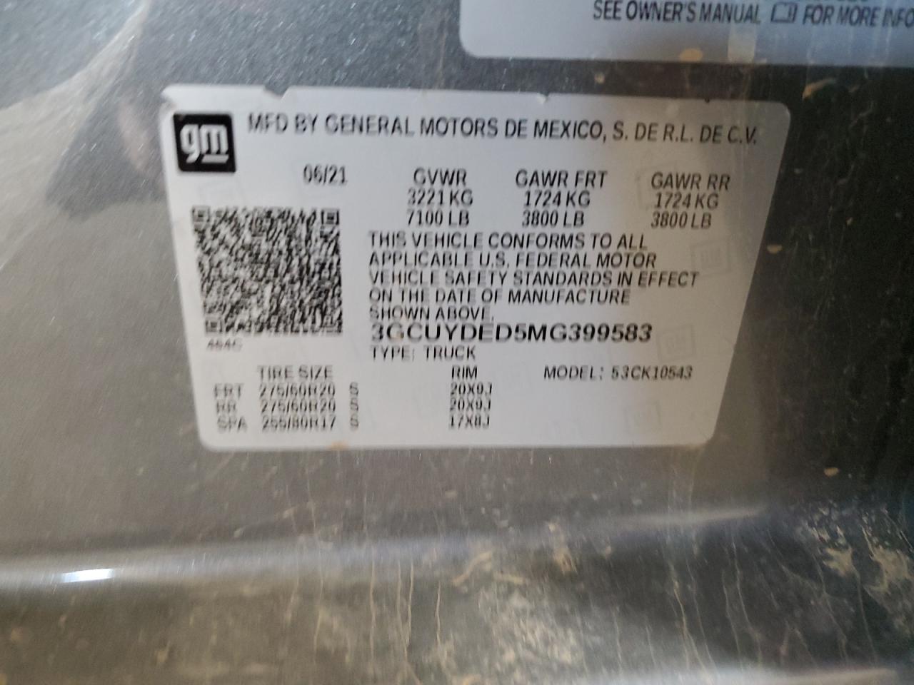 3GCUYDED5MG399583 2021 Chevrolet Silverado K1500 Lt