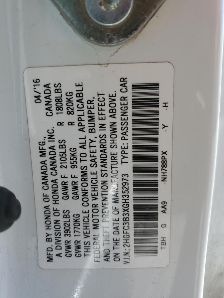 2HGFC3B3XGH352973 2016 Honda Civic Ex