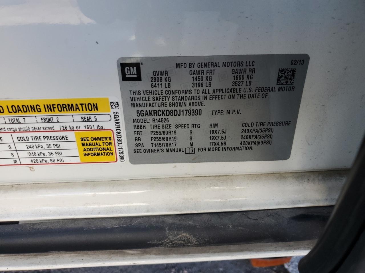 2013 Buick Enclave VIN: 5GAKRCKD8DJ179390 Lot: 69035974