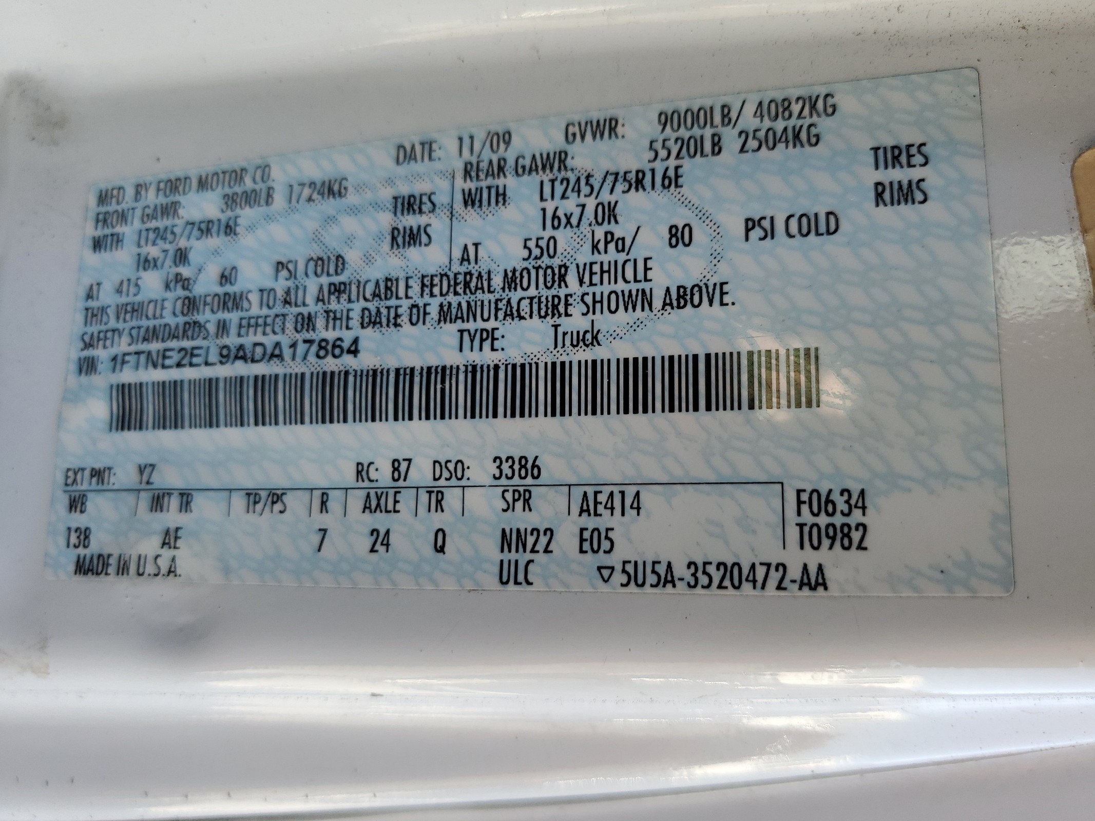 1FTNE2EL9ADA17864 2010 Ford Econoline E250 Van