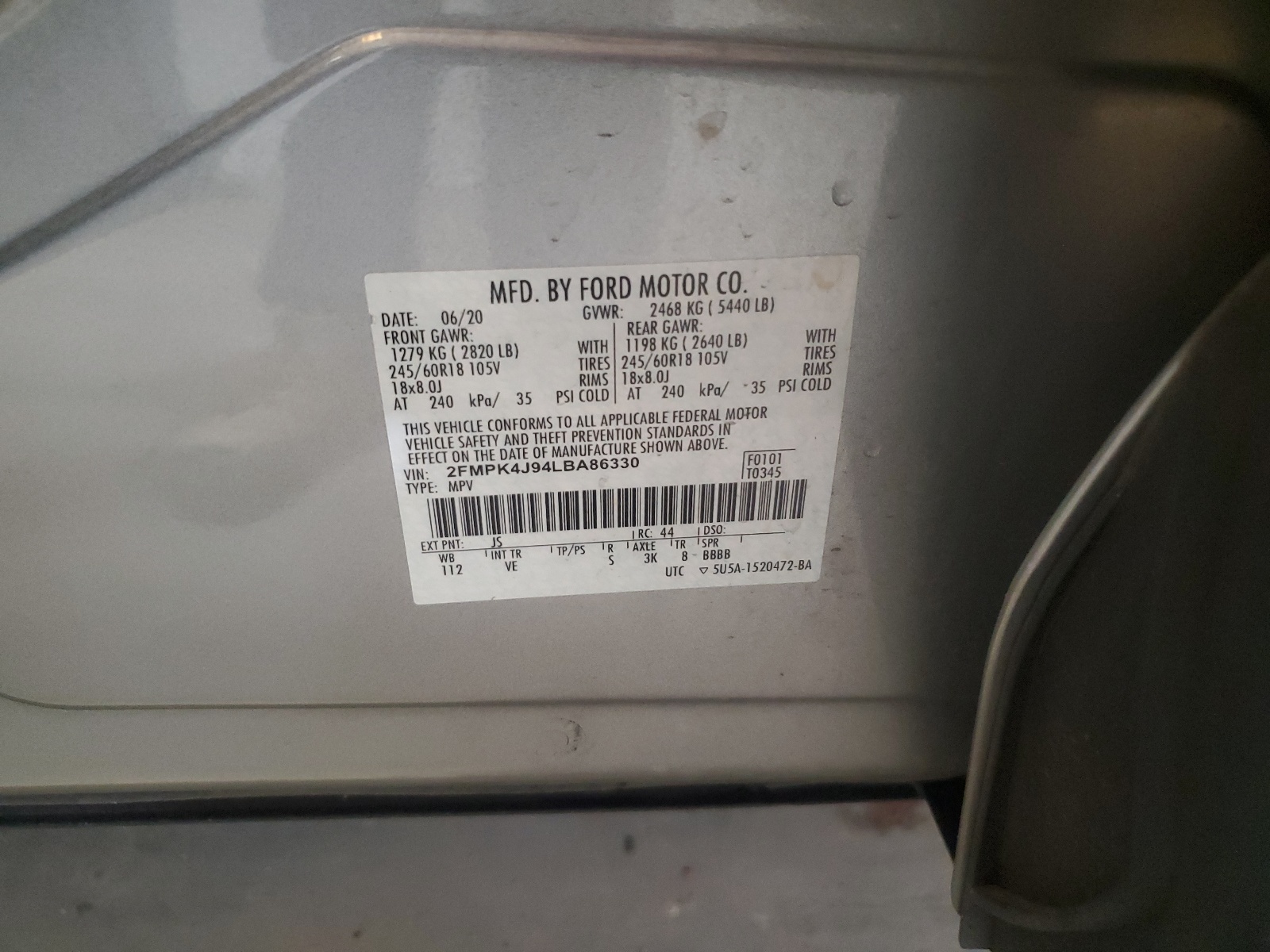 2FMPK4J94LBA86330 2020 Ford Edge Sel