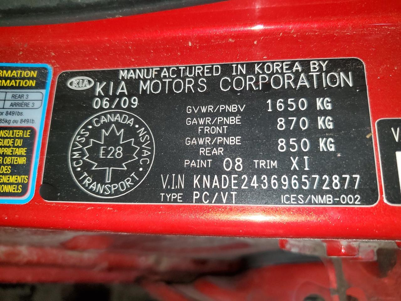 KNADE243696572877 2009 Kia Rio 5 Sx