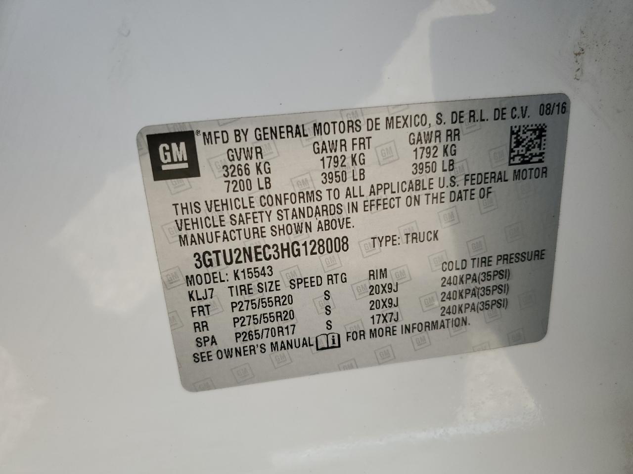 3GTU2NEC3HG128008 2017 GMC Sierra K1500 Slt