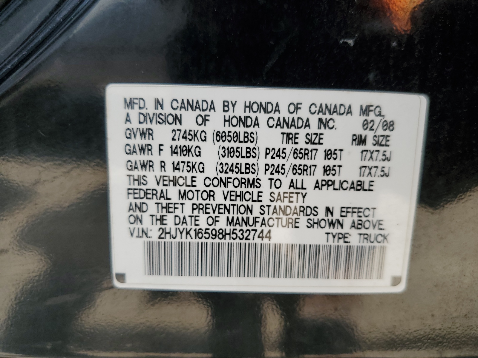 2HJYK16598H532744 2008 Honda Ridgeline Rtl