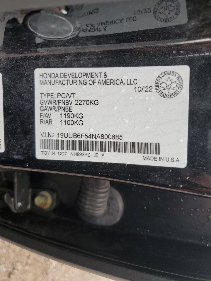 19UUB6F54NA800885 2022 Acura Tlx Tech A