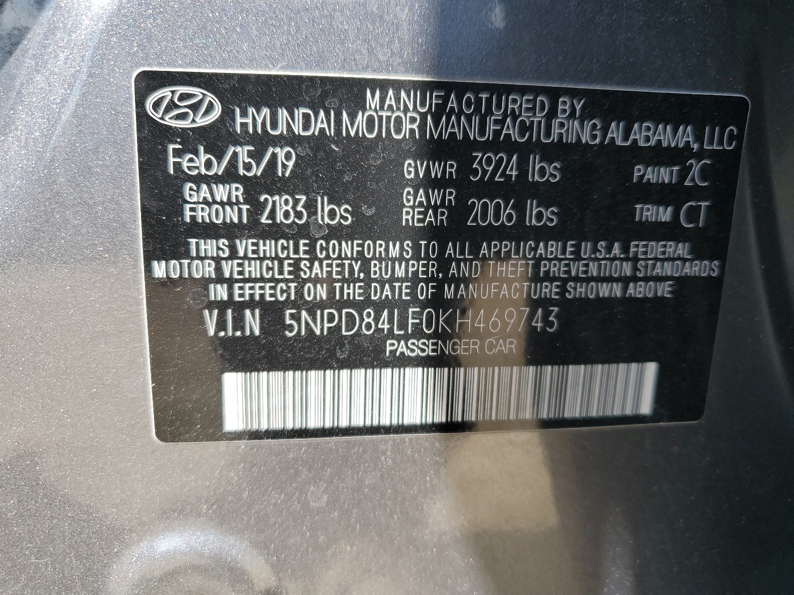 5NPD84LF0KH469743 2019 Hyundai Elantra Sel