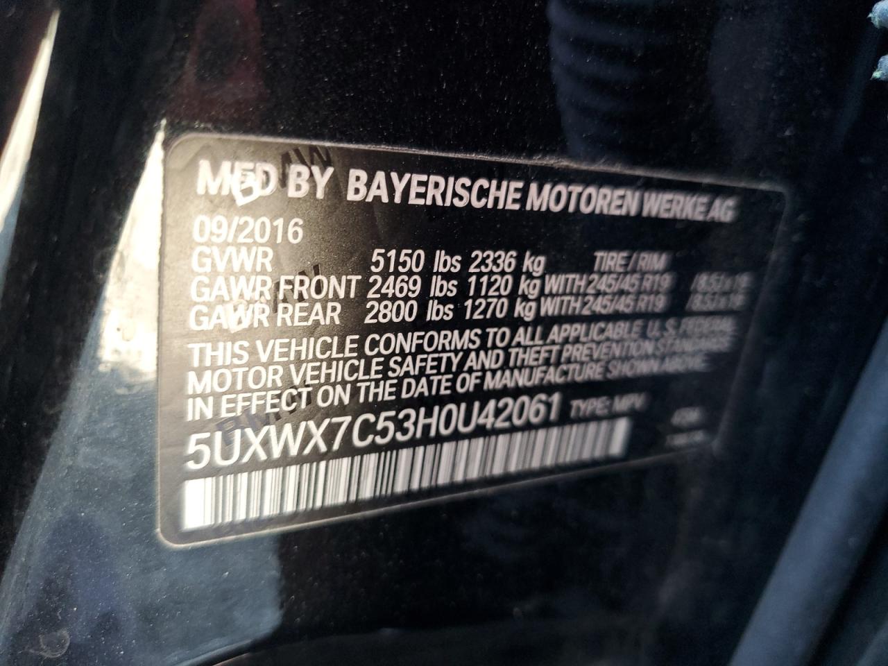 5UXWX7C53H0U42061 2017 BMW X3 xDrive35I