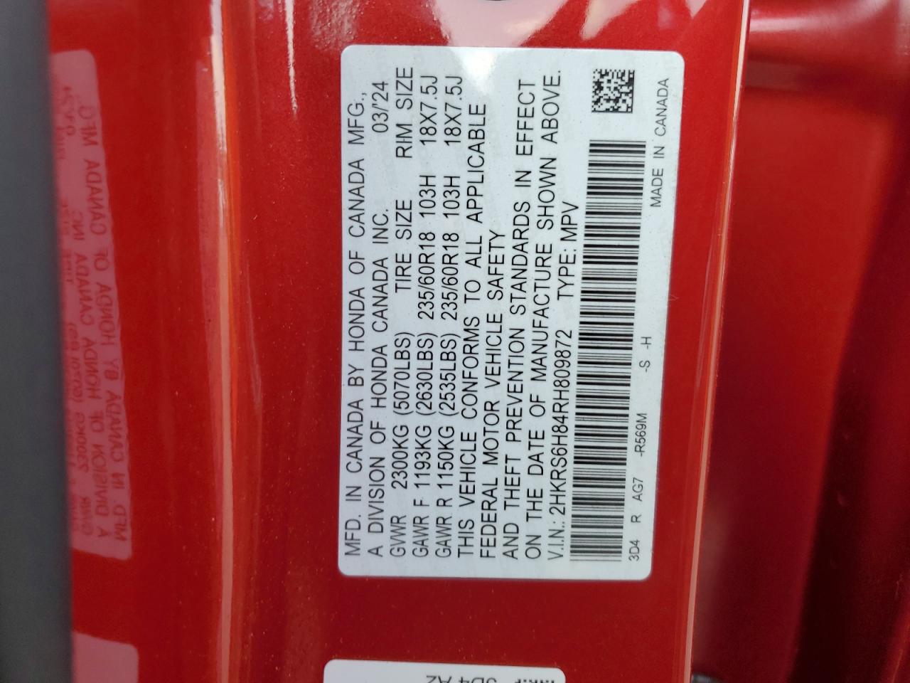 2024 Honda Cr-V Sport-L VIN: 2HKRS6H84RH809872 Lot: 67233914