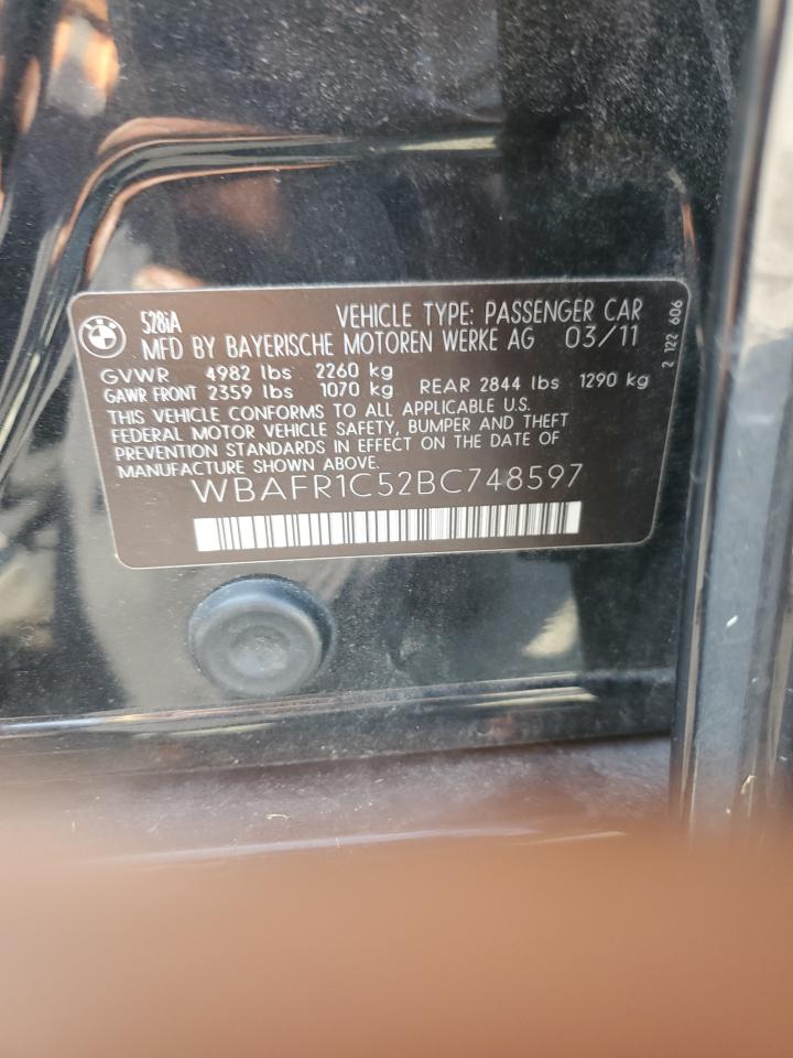 2011 BMW 528 I VIN: WBAFR1C52BC748597 Lot: 65831234
