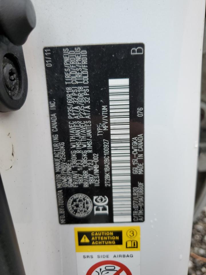 2011 Lexus Rx 350 VIN: 2T2BK1BA2BC100927 Lot: 66062834