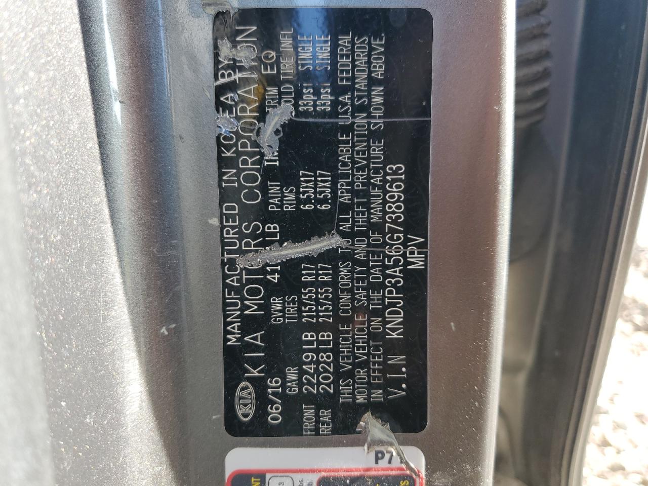 2016 Kia Soul + VIN: KNDJP3A56G7389613 Lot: 68302334